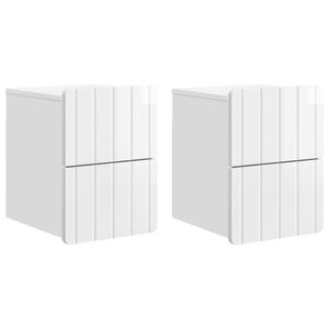 vidaXL V&aelig;gh&aelig;ngt Natbord 2 pcs Hvid h&oslash;jglans 33 x 34,5 x 43 cm