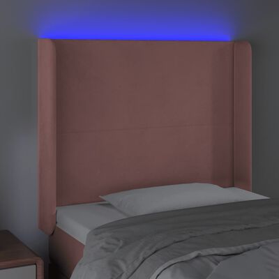 vidaXL sengegavl med LED-lys 83x16x118/128 cm fløjl lyserød