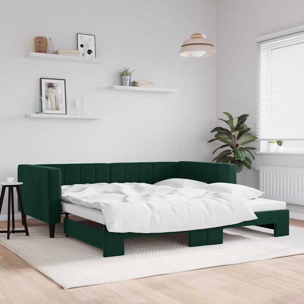 vidaXL daybed med udtræk 100x200 cm velour mørkegrøn