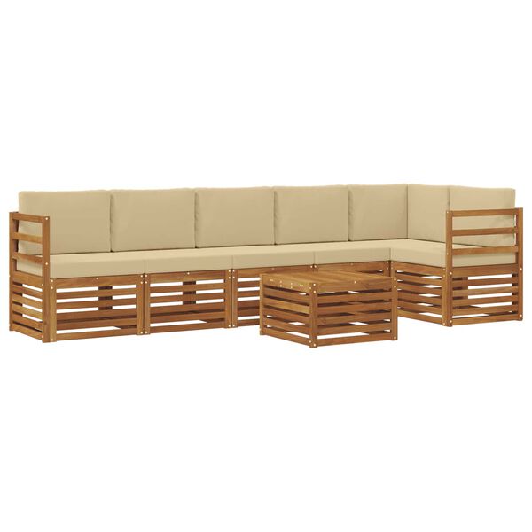 vidaXL Sektionalsofa s&aelig;t 7 pcs Naturlig og Beige Massivt Akacietr&aelig;