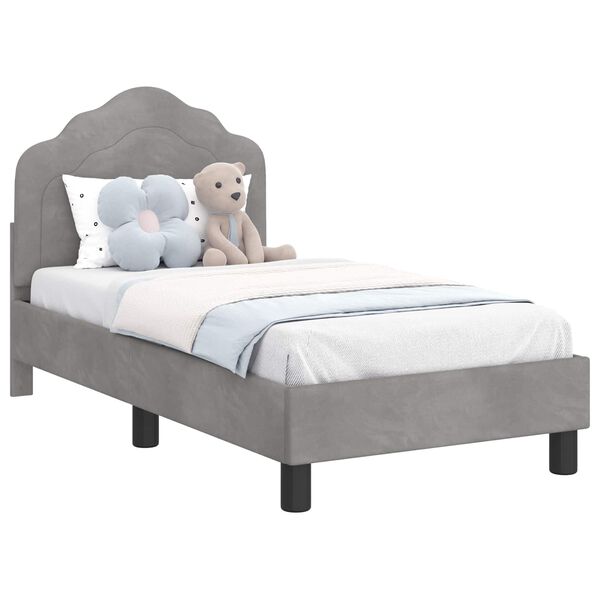 vidaXL Sengestel til tumling med hovedg&aelig;rde Lysegr&aring; 70 x 140 cm Fl&oslash;jl