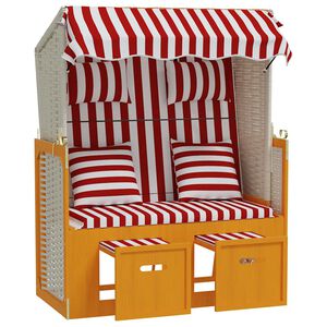 vidaXL strandkurv med hynder polyrattan og massivt tr&aelig; r&oslash;d og hvid