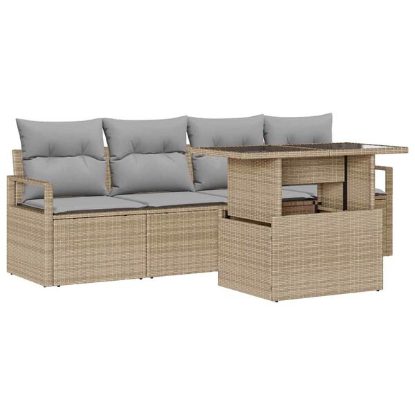 vidaXL Sofa S&aelig;t med pude 5 pcs Beige polyrattan