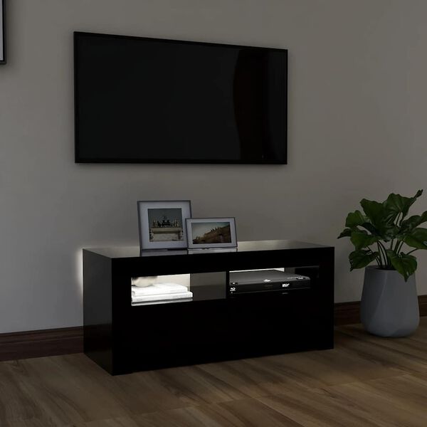 vidaXL tv-bord med LED-lys 90x35x40 cm sort