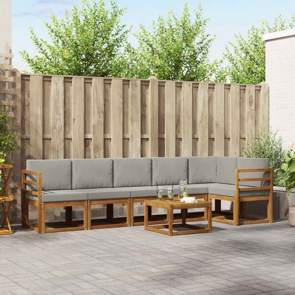 vidaXL Udend&oslash;rs sofagruppe med pude 7 pcs Naturlig og Lys Gr&aring;