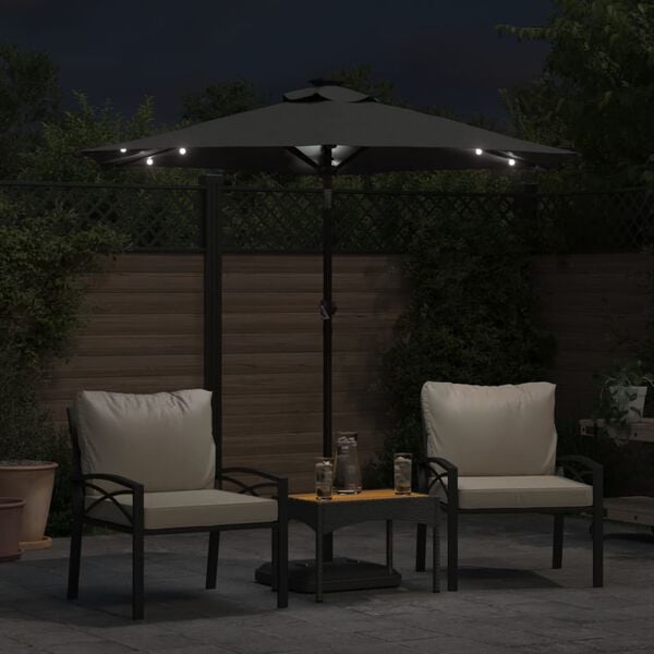 vidaXL parasol med LED-lys og stålstang 225x225x212 cm antracitgrå