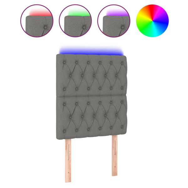 vidaXL sengegavl med LED-lys 80x7x118/128 cm stof m&oslash;rkegr&aring;