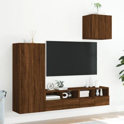 vidaXL tv-møbel til væg 4 dele konstrueret træ brun egetræsfarve