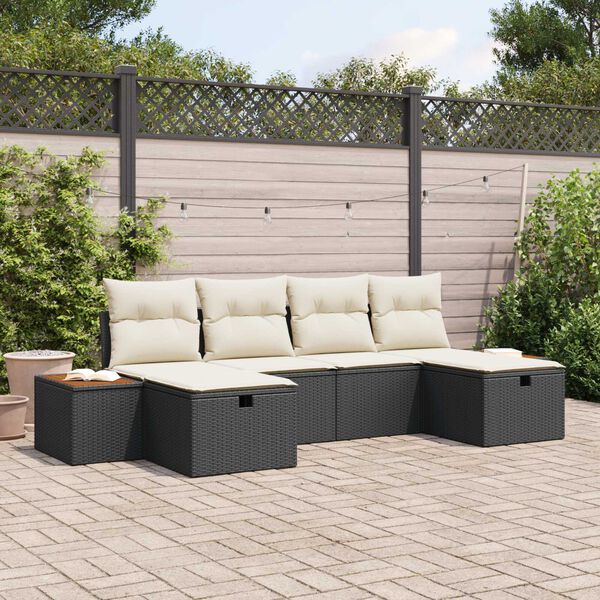 vidaXL Havesofa S&aelig;t med pude 6 pcs Sort Poly rattan
