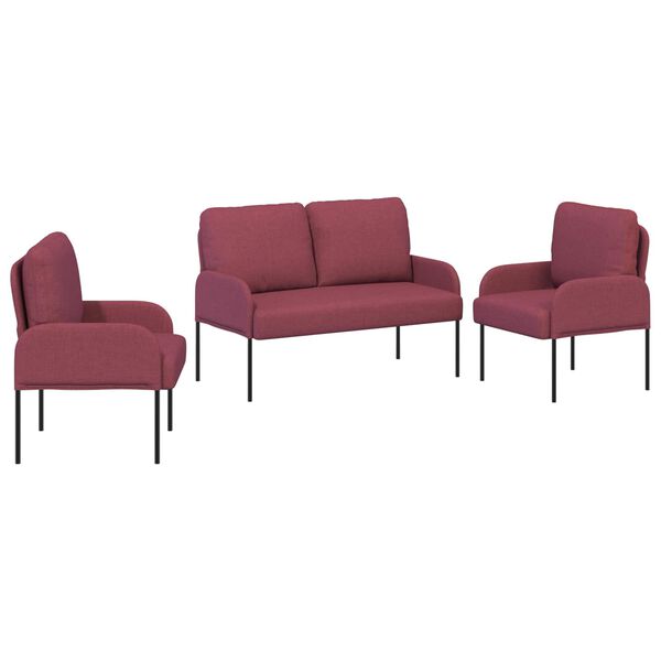vidaXL Sofas&aelig;t med pude 3 pcs Vinr&oslash;d 115 x 56 x 80 cm Krydsfin&eacute;r