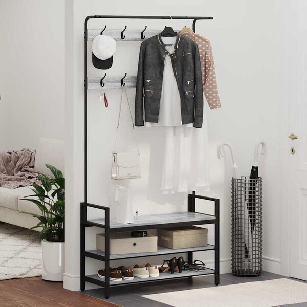 vidaXL Jakkeholder Gr&aring; Sonoma 95 x 34 x 184 cm Konstrueret tr&aelig;