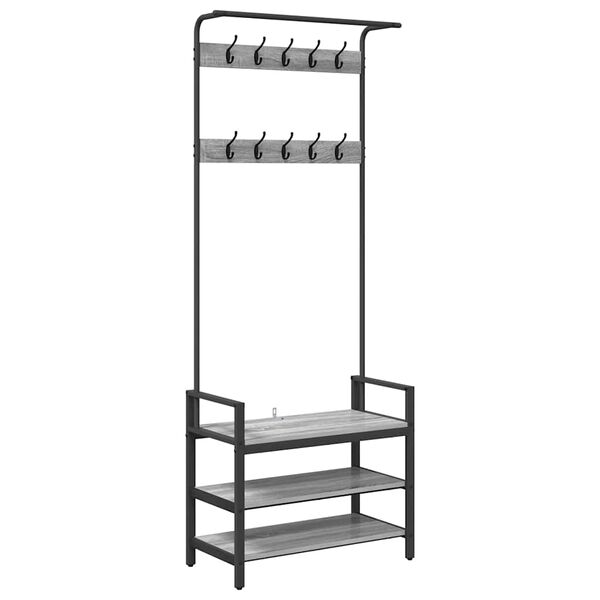 vidaXL Jakkeholder Grå sonoma-eg 75 x 34 x 184 cm Konstrueret træ