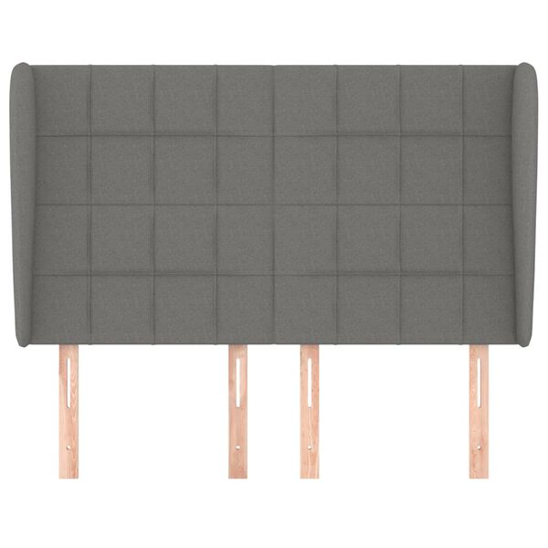 vidaXL sengegavl med kanter 147x23x118/128 cm stof m&oslash;rkegr&aring;