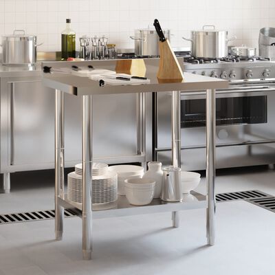 vidaXL arbejdsbord til køkken m. stænkplade 82,5x55x93 rustfrit stål