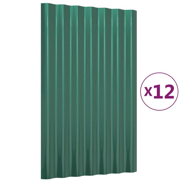 vidaXL tagplader 12 stk. 60x36 cm galvaniseret stål grøn
