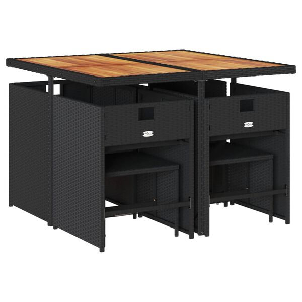 vidaXL spisebordss&aelig;t til haven 9 dele med hynder polyrattan sort