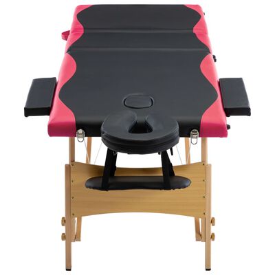 vidaXL sammenfoldeligt massagebord med træstel 3 zoner sort og lyserød