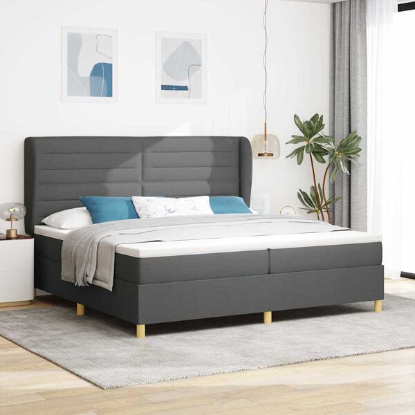 vidaXL Box spring seng med madras M&oslash;rkegr&aring; 200 x 200 cm Stof