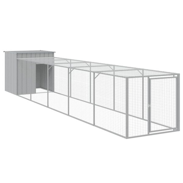vidaXL hønsehus med løbegård 110x609x110 cm galvaniseret stål lysegrå