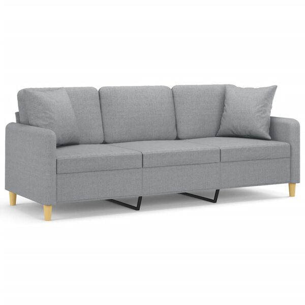 vidaXL 3-personers sofa med pyntepuder 180 cm stof lysegr&aring;