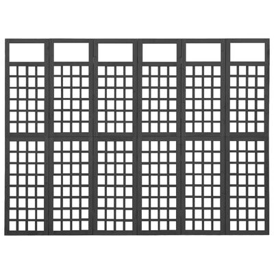 vidaXL 6-panels rumdeler/espalier 242,5x180 cm massivt grantræ sort