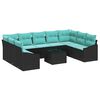vidaXL Sofa S&aelig;t med pude 10 pcs Sort polyrattan