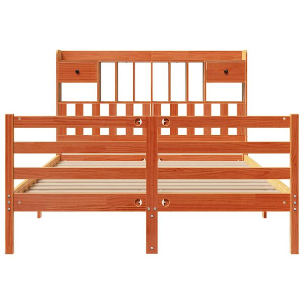 vidaXL seng med reol uden madras 140x190cm massivt fyrretr&aelig; gyldenbrun