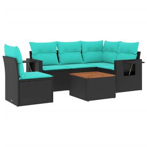 vidaXL havesofas&aelig;t med 6 hynder sort polyrattan