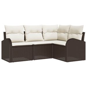 vidaXL Havesofa S&aelig;t med pude 4 pcs Brun og hvid polyrattan