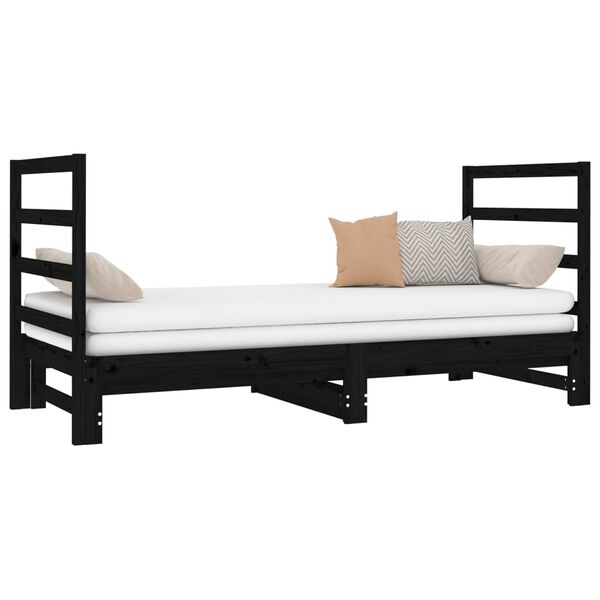vidaXL daybed med udtr&aelig;k 2x(90x190) cm massivt fyrretr&aelig; sort