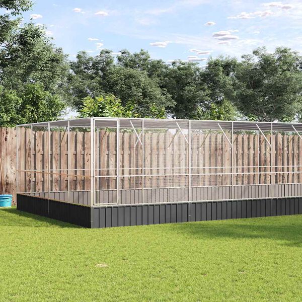 vidaXL voliere med udvidelse 1246x414x212 cm stål sølvfarvet