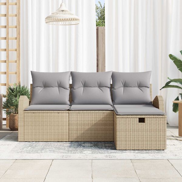 vidaXL Sofa S&aelig;t med pude 4 pcs Beige og lys gr&aring; polyrattan