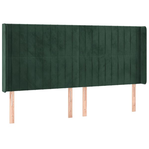 vidaXL sengegavl med LED-lys 163x16x118/128 cm fl&oslash;jl m&oslash;rkegr&oslash;n