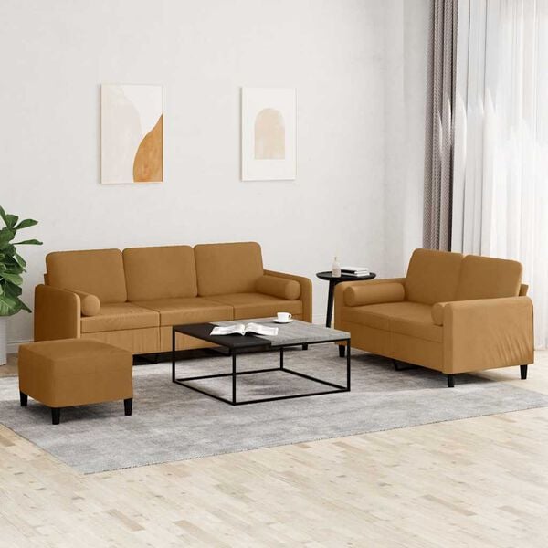 vidaXL sofasæt 3 dele med puder velour brun