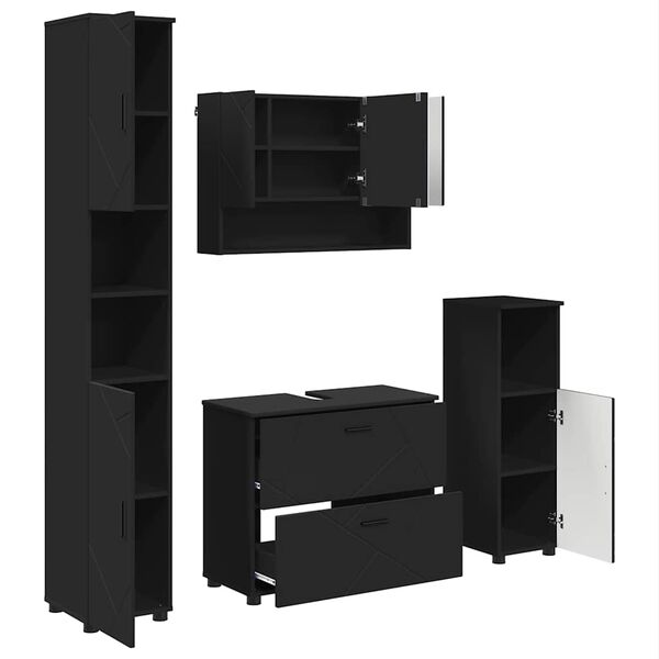 vidaXL Badev&aelig;relsesm&oslash;bel s&aelig;t med skuffe 4 pcs Sort Samlet tr&aelig; og metal