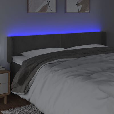vidaXL sengegavl med LED-lys 183x16x78/88 cm fløjl mørkegrå