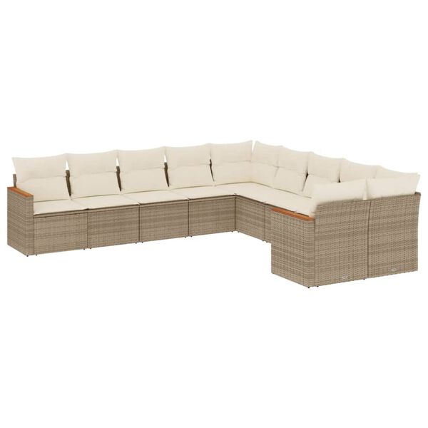 vidaXL sofas&aelig;t til haven 10 dele med hynder polyrattan beige