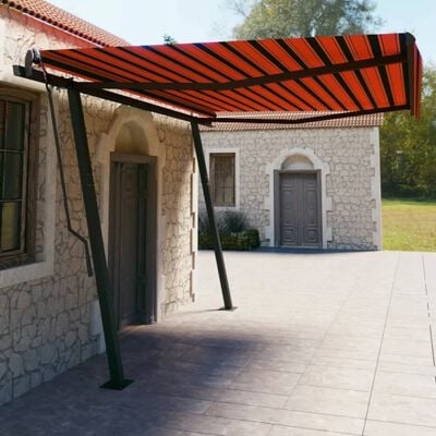vidaXL markise med stolper 4,5x3 m manuel betjening orange og brun