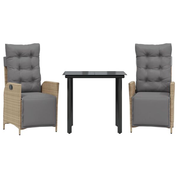 vidaXL spisebordss&aelig;t til haven 3 dele med hynder polyrattan beige