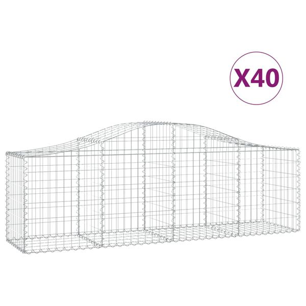 vidaXL buede gabionkurve 40 stk. 200x50x60/80 cm galvaniseret jern