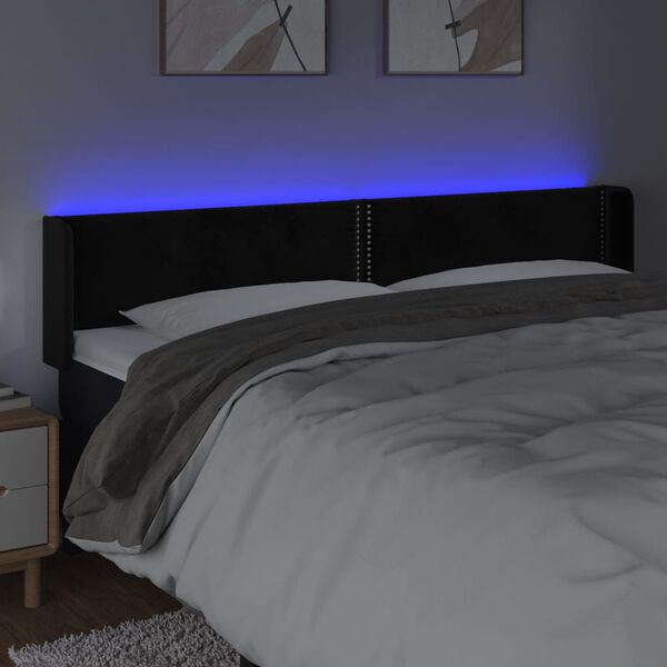 vidaXL sengegavl med LED-lys 203x16x78/88 cm fl&oslash;jl sort