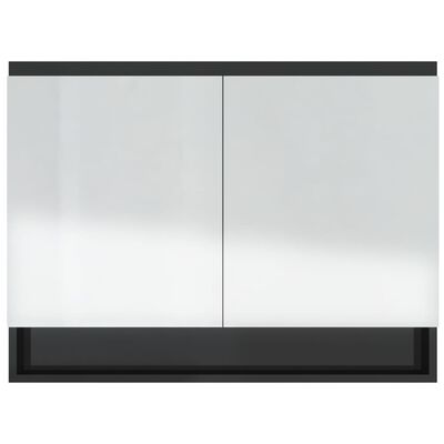 vidaXL badeværelsesskab med spejl 80x15x60 cm MDF blank sort