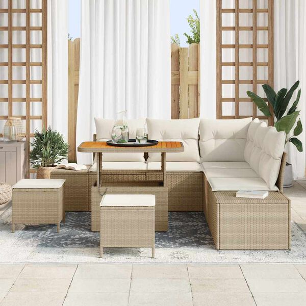 vidaXL Havesofa S&aelig;t med pude 8 pcs Beige Poly rattan