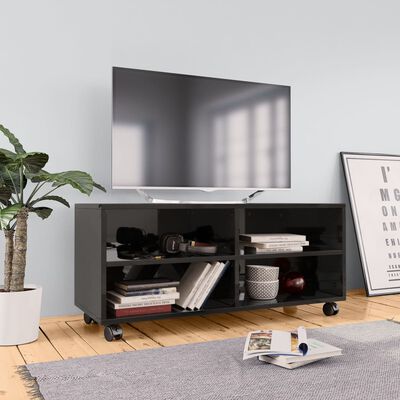 vidaXL tv-bord med hjul 90x35x35 cm konstrueret træ sort højglans
