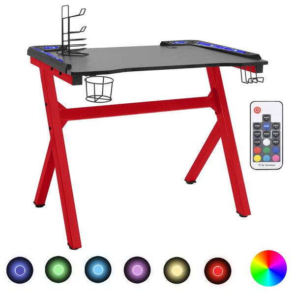 vidaXL gamerbord med Y-formede ben og LED 110x60x75 cm sort og r&oslash;d