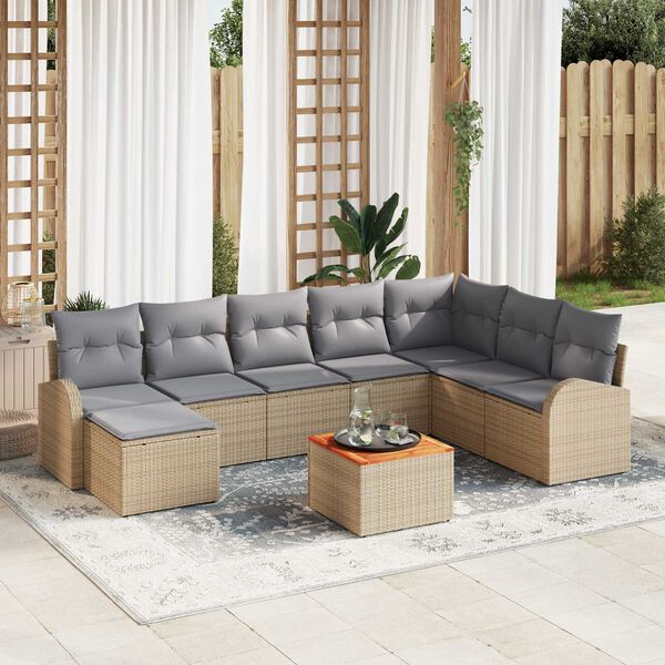vidaXL Havesofa Sæt med pude 9 pcs Beige Poly rattan