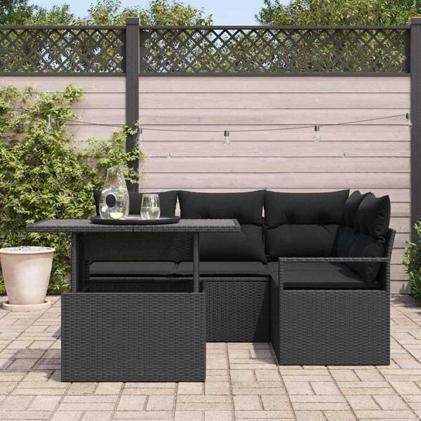 vidaXL Havesofa S&aelig;t med pude med opbevaring 5 pcs Sort Poly rattan
