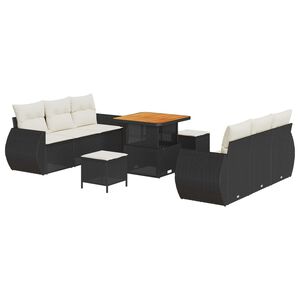 vidaXL Havesofa S&aelig;t med pude med opbevaring 9 pcs Sort polyrattan
