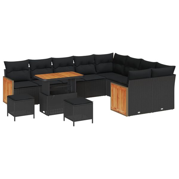vidaXL Havesofa Sæt 12 pcs Sort polyrattan