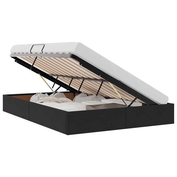 vidaXL Opbevaringsseng med hovedg&aelig;rde Sort 135 x 190 cm Fl&oslash;jl